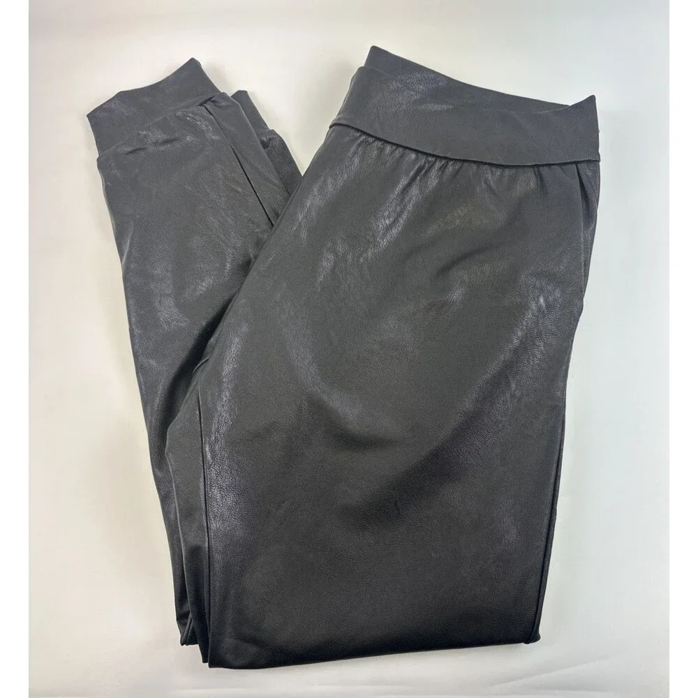 Commando Faux Leather Jogger Pant Black Legging Pull On Pockets Stretch Women XL